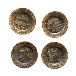 Torino Pewter 7 piece Set miniature 4 Plates 3 Holders 1 7/8in diam Spring Summe